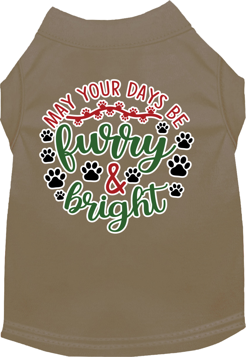 Furry and Bright Screen Print Dog Shirt Tan Size XS